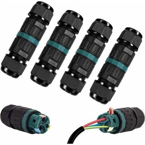 Wasserdichte IP68-Abzweigdose - 4er-Pack 2-polige Außensteckverbinder, wasserdichte externe Abzweigdose geeignet für Erdungskabelstecker Ø9-12 mm (1/5)