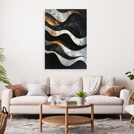 Wandbild Geometrische Abstraktion goldener schwarzer Glamour Stil mit Wellen 40x60 (1/4)