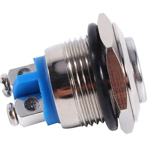 Bouton poussoir métallique étanche 12V 16mm pour voiture, interrupteur momentané ON OFF argenté, klaxon, câblage facile (1/5)