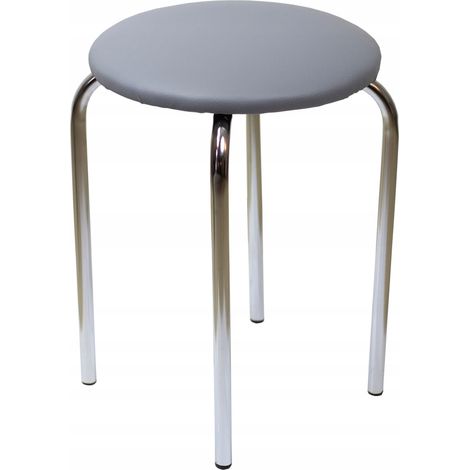 Taburete de piel ecológica gris con patas metálicas Furnitex (1/3)