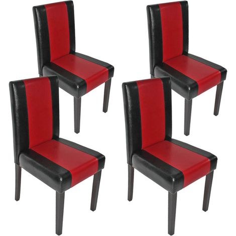 Lot de 4 chaises de séjour Littau, simili-cuir, noir-rouge, pieds foncés (1/3)