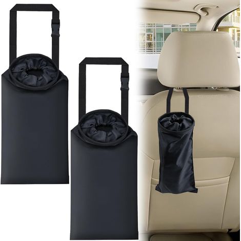 2 PCS Car Trash Bags, Car Accessories Washable Garbage Bag Hanging, Detachable Trash Can with Top Elastic Vent & Sticky Strap Bottom Opening, Seat Back Tash Bag for Cars,Travelling,Outdoor (1/5)