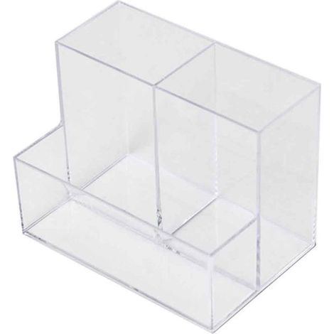 Porte-crayons en acrylique transparent à plusieurs compartiments, boîte de rangement de bureau pour fournitures scolaires (1/5)