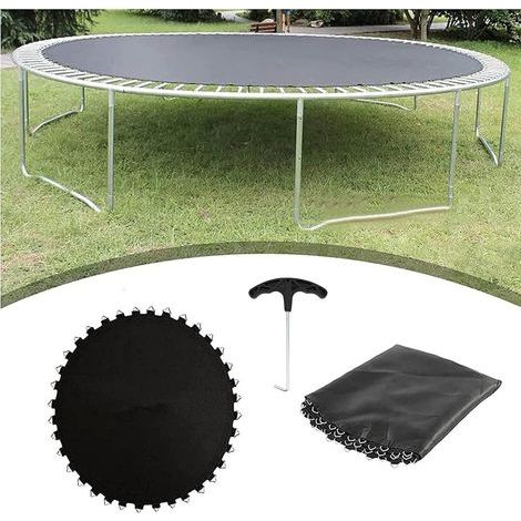 Trampoline Jumping Mat,Outdoor Garden Replacement Trampoline Mat with Spring Pull T-Hook Fits Round Trampoline Frames,Black-8ft(48) (1/5)