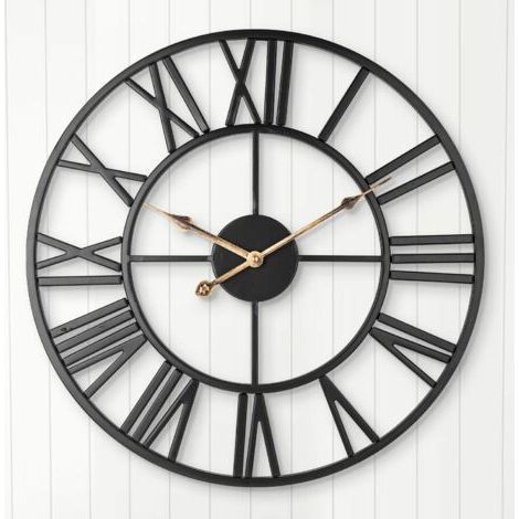 Orologio da parete silenzioso, orologio vintage in stile fattoria europea con numeri romani, orologio decorativo scheletro in metallo a batterie senza vetro di 40 cm per la cucina e la casa (nero) (1/5)