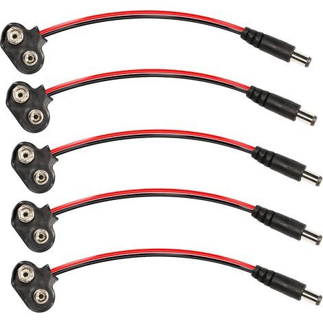 Lot de 5 connecteurs de batterie 9 V type T avec prise mâle CC pour pile alcaline 9 V (1/5)