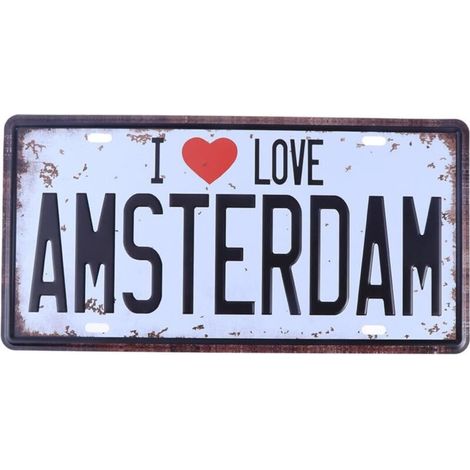 Bardusch-Plaque décorative vintage en métal pour bar, musique, maison, café, décoration murale pour café, cadeau (I Love Amsterdam) (1/4)