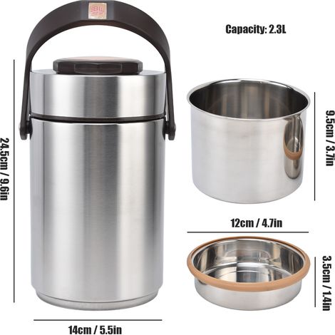Conteneurs à déjeuner isolés de 2300ml, pot à aliments sous vide Portable en acier inoxydable 304, boîte à Bento