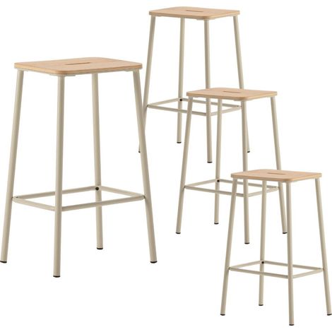 Lot de 4 tabourets de bar H65cm en bois naturel pied en métal beige - BAHIA (1/5)