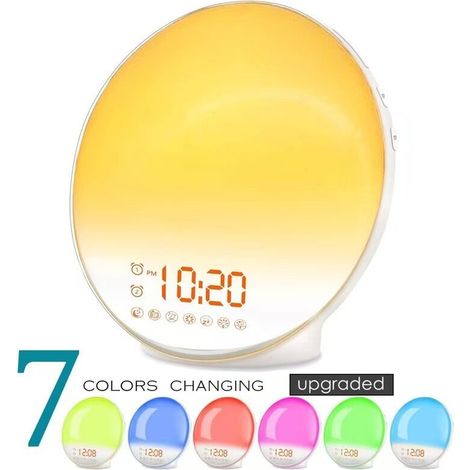 Réveil lumineux enfant avec simulateur d'aube –– 7 sons naturels – Fonction snooze – Alimentation 100-240V