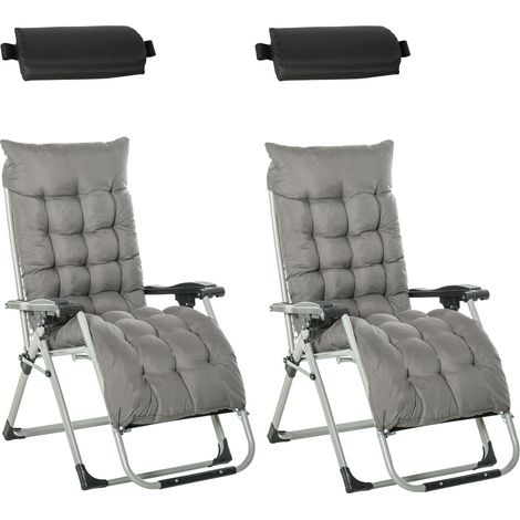 2 Piece Reclining Zero Gravity Sun Loungers Cushions, Dark Grey (1/5)