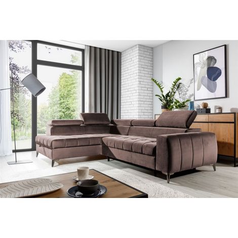 Ecksofa Schlafsofa Sofa AGNESA Stoff Salvador Braun Ottomane Links (1/5)
