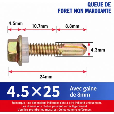 Lot de 200 vis autoperceuses tête hexagonale 25 mm acier zingué avec douille 25 mm 200 1 kg – Livraison gratuite