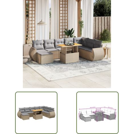 The Living Store 9-tlg. Garten-Sofagarnitur mit Kissen Beige Poly Rattan - Gartenmöbel Set - PE-Rattan Möbel - Outdoor Lounge - Gartenecke - Terrassenmöbel (1/3)