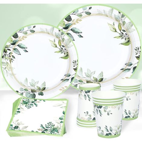 Vaisselle Jetable Anniversaire Vert, 96 Pièces Assiette Jetable Vert (1/5)