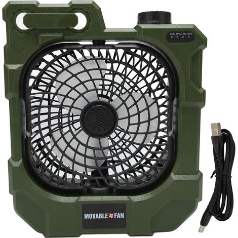 Ventilateur de camping rechargeable, portable, ultra silencieux, rotation automatique à 270°, USB avec lumières LED pour l'extérieur (1/5)