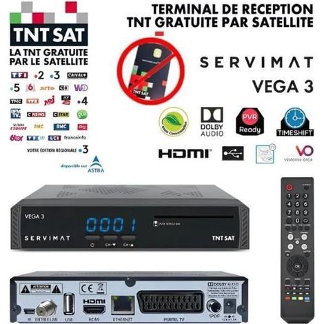 Décodeur Satellite HD - SERVIMAT - Vega 3 - TNTSAT - HDMI - USB - Timeshift (1/4)