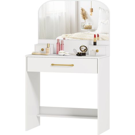 Coiffeuse blanche 3 tiroirs avec miroir compact