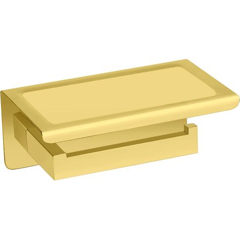 BALNEO - porte-papier toilette avec étagère en acier inox doré brillant - dérouleur QARX inoxydable - support papier WC en métal (1/2)