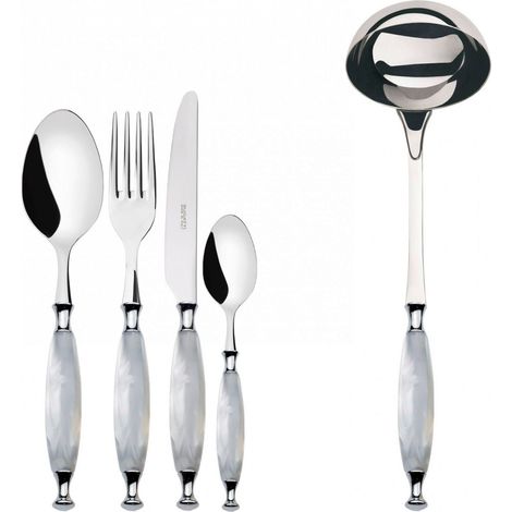 COUNTRY Ghiera Cromata, Posate set 49 Pz, Scatola Legno Wengè, - Colore: Bianco (1/2)