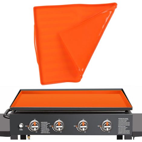 Tapis de protection pour four en silicone, tapis de protection pour four en pierre noire, version 17 pouces avec poignée orange (1/5)