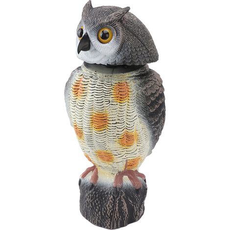 Fausse statue de hibou en plastique, répulsif à oiseaux, épouvantail avec tête qui tremble, pour jardin extérieur (1/5)