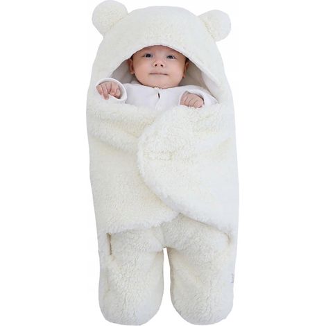 Sac de couchage bébé cocon ours en peluche fourrure crème L75E
