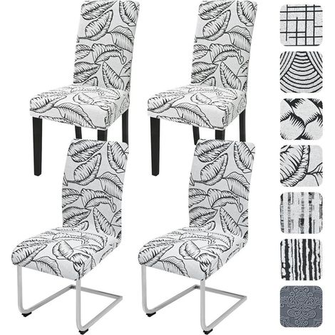 Stuhlhussen 4er Set Jacquard für Esszimmerstühle, universal, waschbar, Laubmuster (1/5)