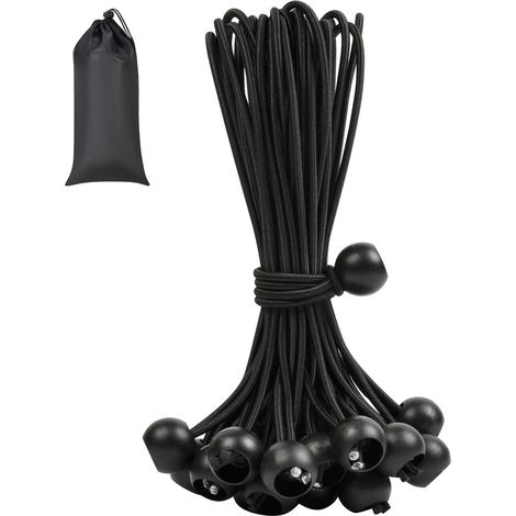 25 pièces tendeurs élastiques 20 cm avec Boules, Sandow en caoutchouc, pour Bâches, Tentes, Bannières, Filets, rideaux, noir (1/5)