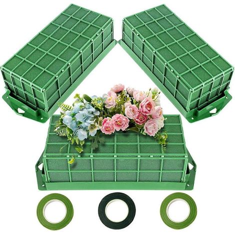 Cage en mousse florale, lot de 3 blocs de mousse florale pour fleurs, support à fleurs en mousse florale, cage à fleurs en mousse. (1/4)