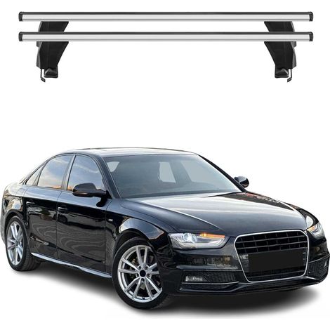 OMAC Dachträger Querträger Alu für Audi A4 B8 Limo 2012-2015 FL – Abschließbar – T-Nut – City-Crash-getestet – Max. 50 kg Silber (1/5)