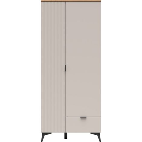 Armoire placard de rangement 2 portes avec tiroir et penderie coloris Cachemire / Chêne artisan - Longueur 85 x Profondeur 60 x Hauteur 200,4 cm (1/4)
