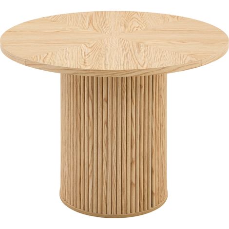 Tavolo da pranzo rotondo in MDF 100 cm con base cilindrica in metallo, legno naturale (1/5)