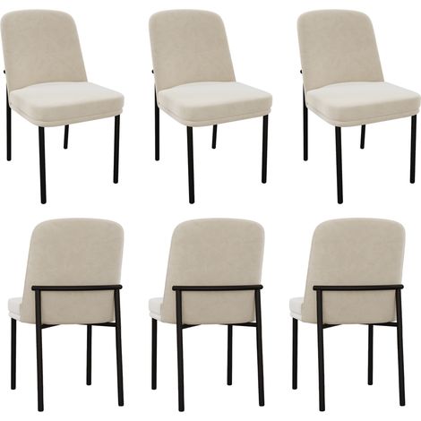 Set de 6 sillas de comedor de terciopelo beige con patas de metal negras, estilo moderno minimalista (1/5)