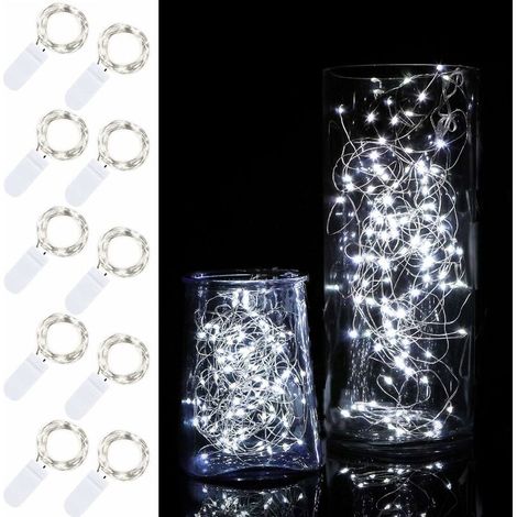 10 Pack 2m Fairy Light 20 LED Battery Operated Fairy Lights Waterproof Copper Wire Starry Strings for DIY Christmas Wedding Party Decoration (Cool White) (1/5)