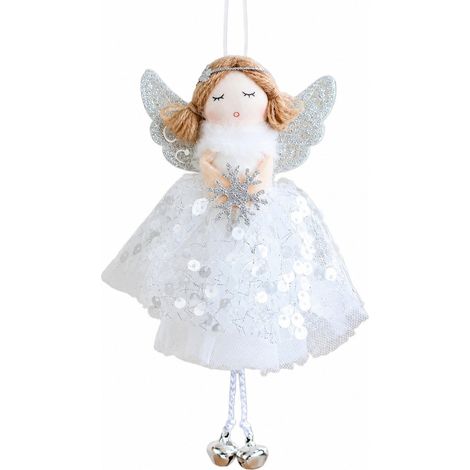 Ornement d'ange avec clochettes, décoration à suspendre au sapin de Noël, joli pendentif en tissu blanc pour les fêtes de fin d'année (1/5)