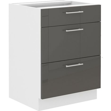Unterschrank 60 Lara Grau Hochglanz Küchenzeile Küchenblock Küche Soft-Close (1/5)