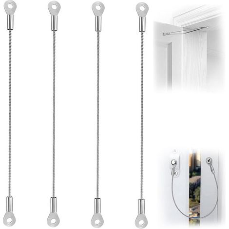 Ensemble de 4 limiteurs d'ouverture pour portes et fenêtres. Cordon de porte en acier inoxydable. Cordons de limitation d'ouverture flexibles et tressés pour portes de valises, portes de placards et c (1/5)