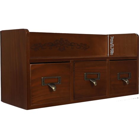 Organisateur de Bureau, 3 Tiroirs, Rangement en Haut, Marron (1/2)