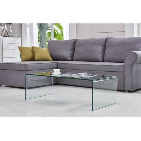 Mesa de centro 100 x 50 x 35 cm de vidrio templado transparente para salón - CHICFURN (1/5)