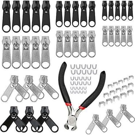 85 pezzi di cursori per cerniere di ricambio, kit di riparazione cerniere con mini pinze, sostituzione cerniere per abbigliamento, borse, giacche, tende, bagagli