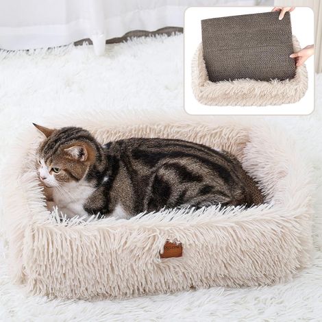 Griffoir pour Chat Grattoir avec Coussin Boîte et Réversible Carton Ondulé, Cat Scratcher pour Grattage et Dormir Chats Lit, Pratique Jouet de Soins pour Griffes Protège Canapés (44×34×14cm, Beige) (1/5)