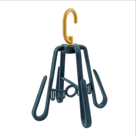 Étagère à chaussures rotative à double niveau avec fonction de séchage pliable et coupe-vent, de couleur bleue. (1/4)