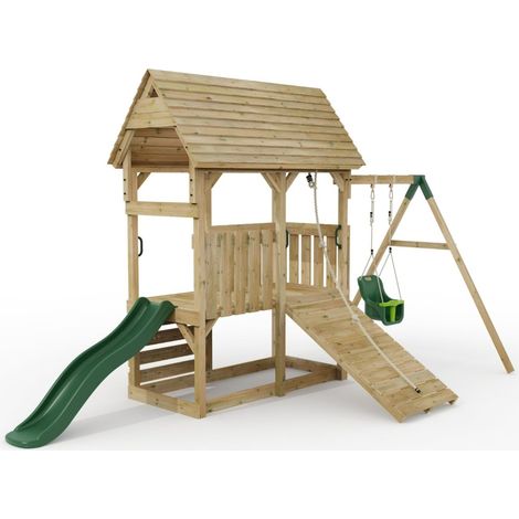 FarmPlay Mini Loft Climbing Frame with Single Swing and Slide (1/5)
