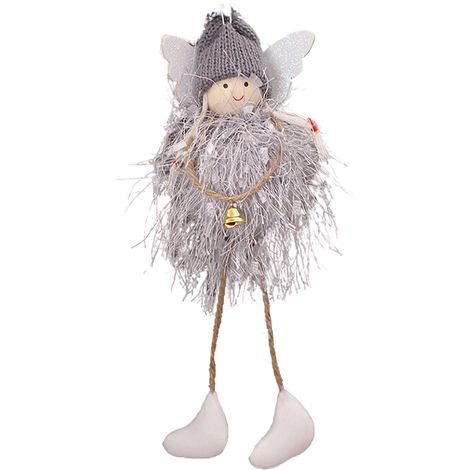 Weihnachtsdekoration mit Glöckchen, gestrickter Engelsanhänger mit Flügeln (grau) (1/2)