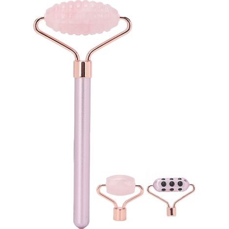 Rouleau de Massage Visage 3 en 1 en Quartz Rose et Pierre de Germanium pour Raffermir et Lisser la Peau (1/5)