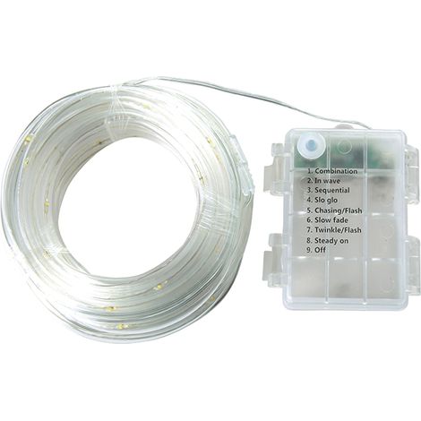 Guirnalda de luces de 5 metros de largo con 50 LED, 8 efectos, IP54, funciona con pilas AA (5 metros) (1/5)