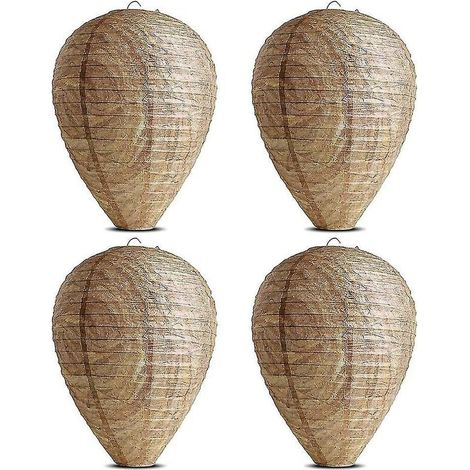 4 piezas de señuelo colgante de nido de avispas, trampa falsa, señuelo de papel no tóxico, eficaz repelente de abejas, avispones, nido falso para el hogar y el jardín al aire libre. (1/5)