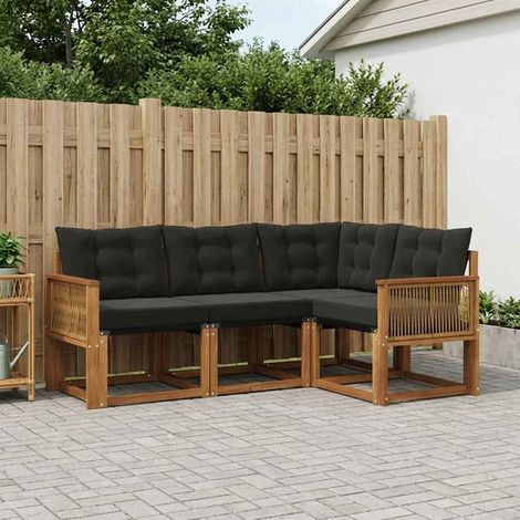vidaXL Conjunto de sofás de exterior 4 uds. Natural y negro (1/5)