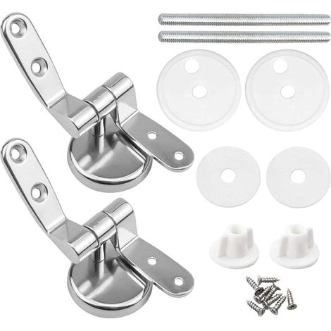 Attaches Charnière Abattant WC, Lot de 2 Charnières de Rechange pour Lunette de Toilette avec Fixations en Alliage de Zinc (1/4)
